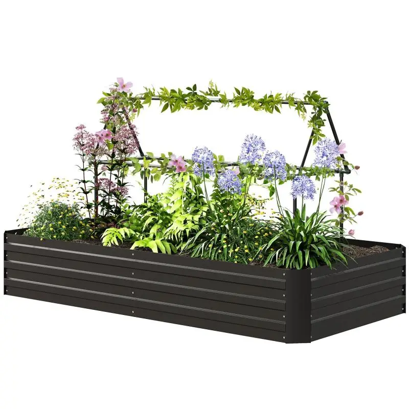 Rectangular Steel Raised Garden Bed with Trellis