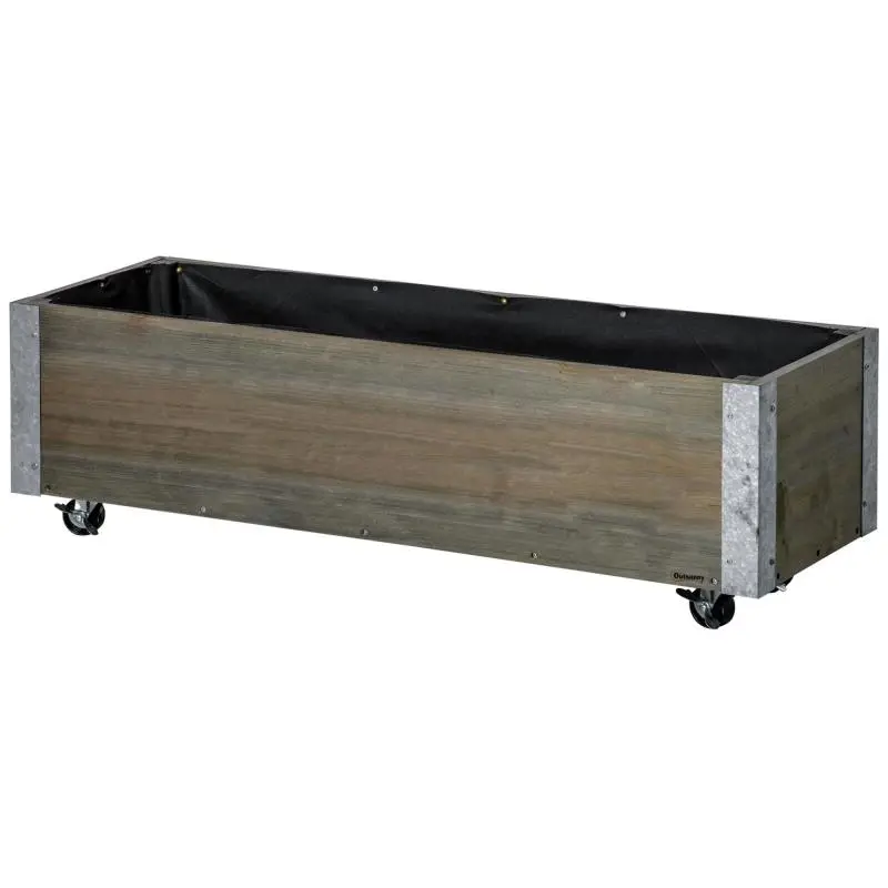 Rectangular Planter on Wheels, Grey