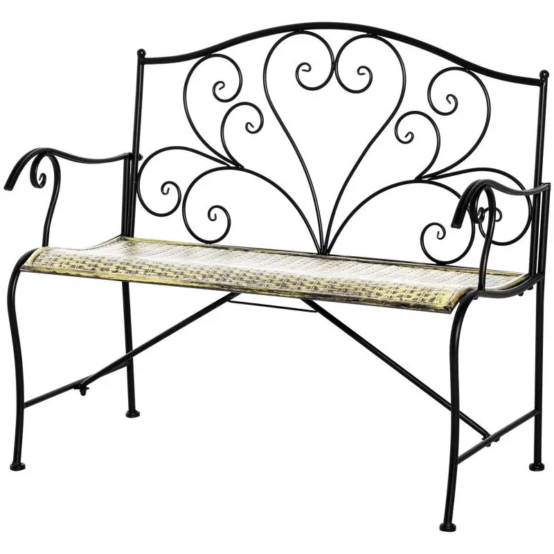 2-Seater Garden Bench, Black and Gold