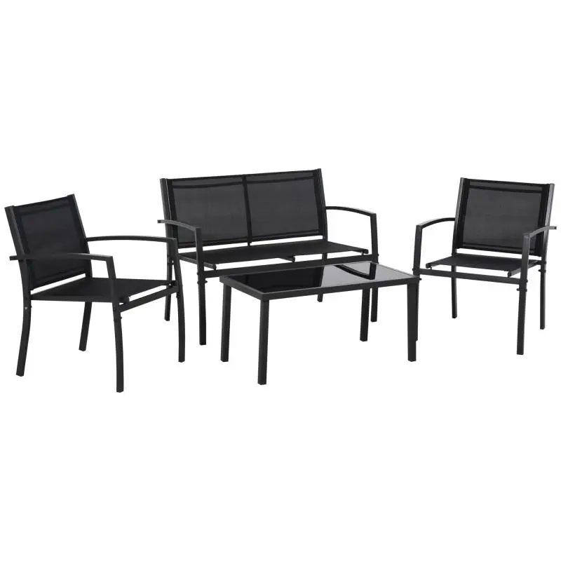 4-Piece Outdoor Patio Set with Glass Table, Black