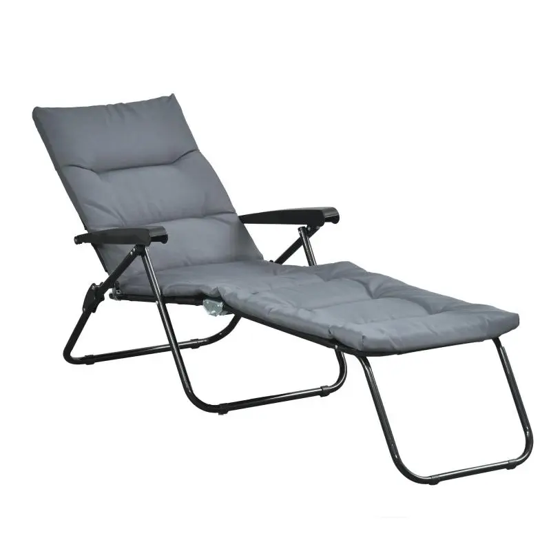 Foldable 6-Position Sun Lounger with Mattress, Grey
