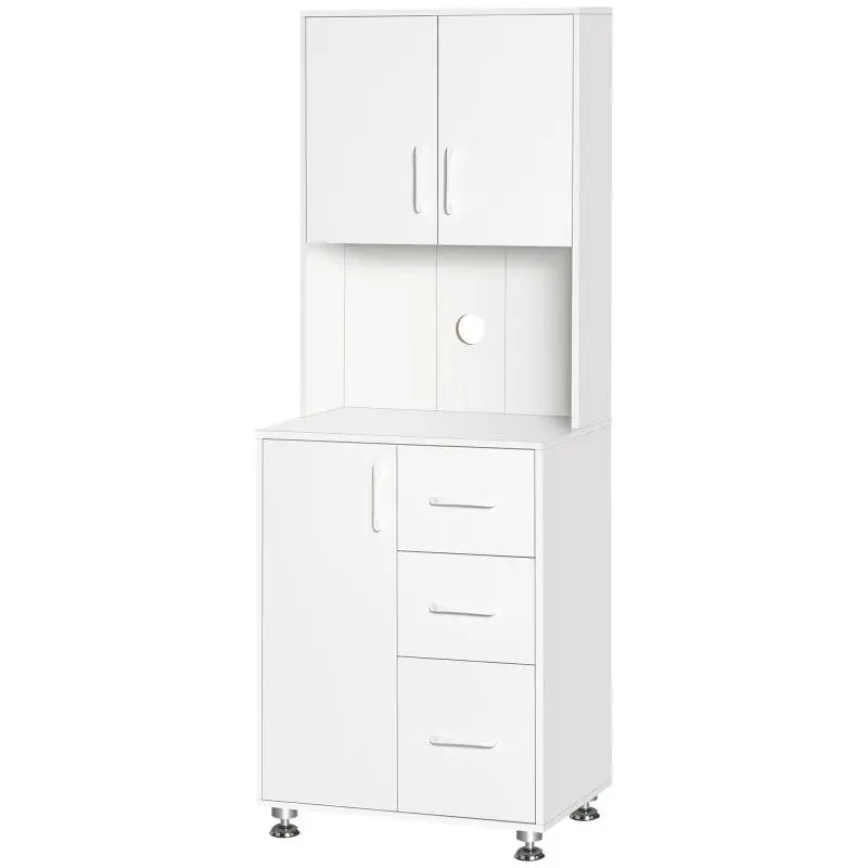 Tall Kitchen Cabinet with 3 Doors and 3 Drawers, White