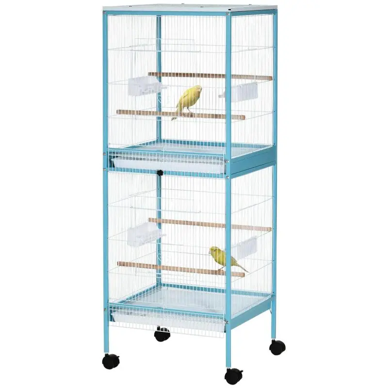 Double Bird Cage on Stand, Light Blue