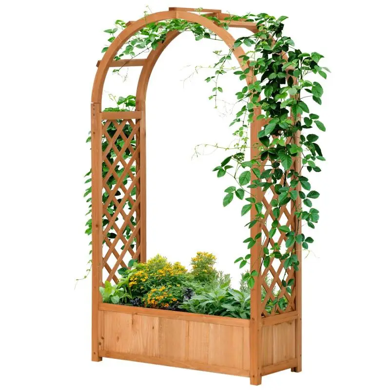 Rectangular Raised Planter with Trellis and Arch