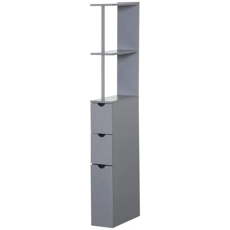 Bathroom Column Cabinet with Drawers, 15 × 33 × 136.8 cm, Grey