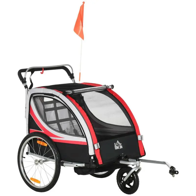 2-in-1 Child Bike Trailer and Jogger, 2 Seats, Red