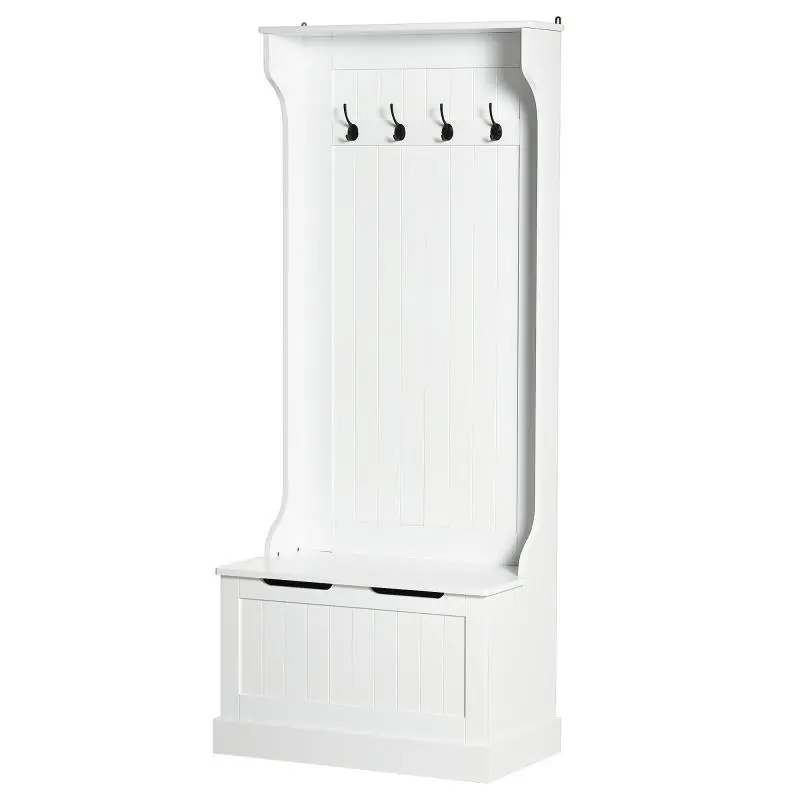 4-in-1 Entryway Unit with Storage Bench and 4 Hooks