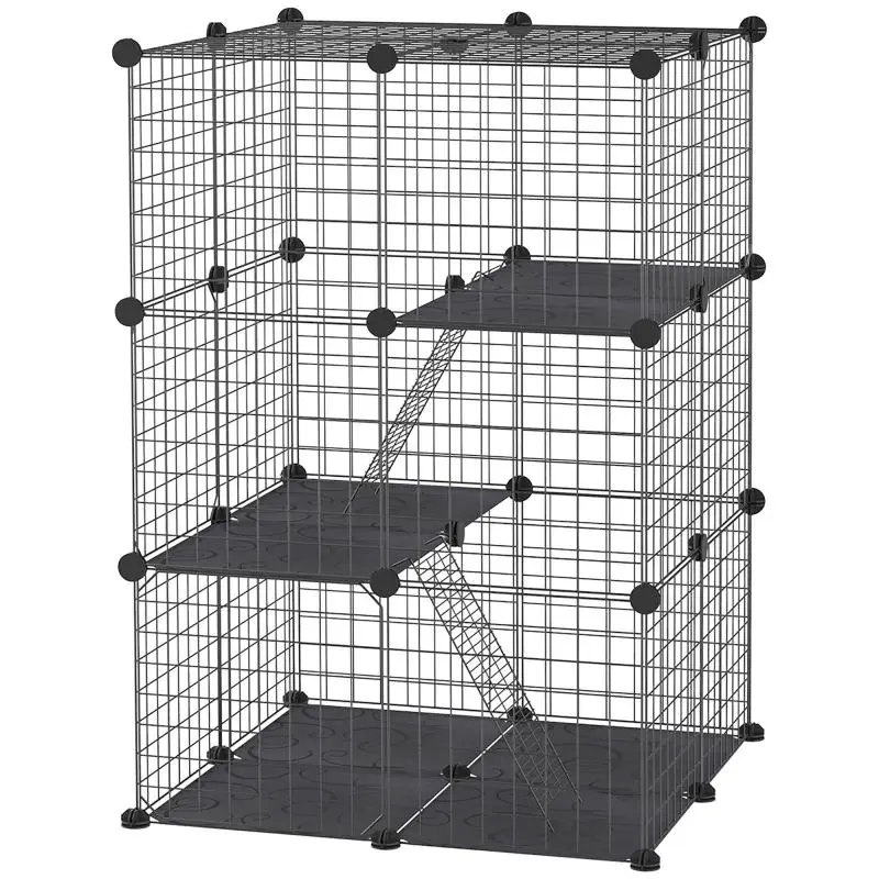 Modular 3-Tier Small Animal Enclosure, 70 cm, Black