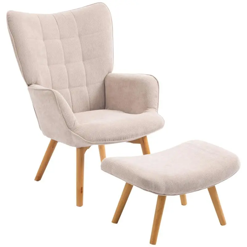 Armchair with Footstool and Wooden Legs