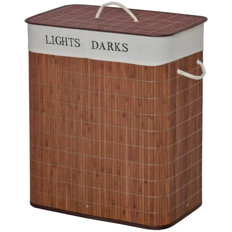 Foldable Bamboo Laundry Hamper, 100 L, 2 Compartments