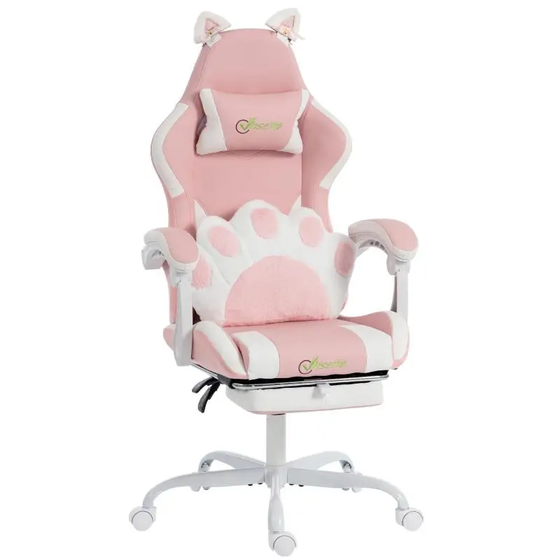 Pink Ergonomic Gaming Chair with Footrest