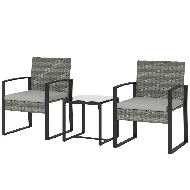 3-Piece Rattan Bistro Set with Cushions