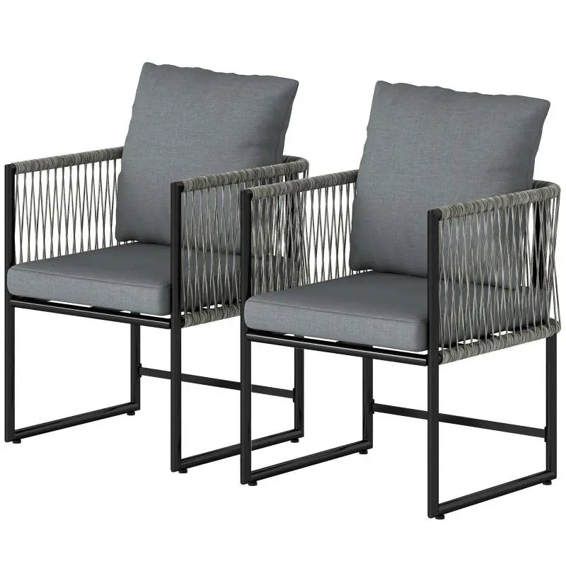 Set of 2 Garden Chairs with Cushions, Dark Grey