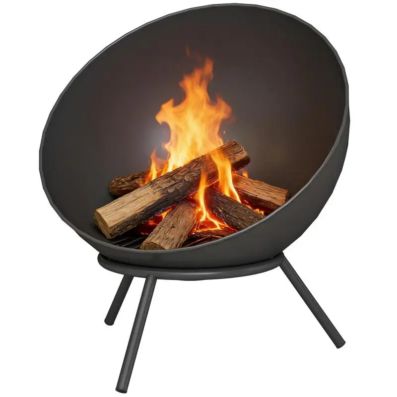 Adjustable Fire Bowl with Poker and Stand, Black