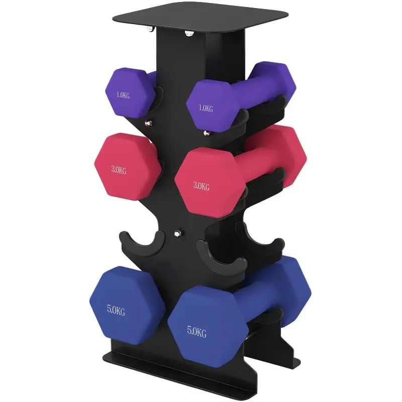 Hexagonal Dumbbell Set with Storage Rack
