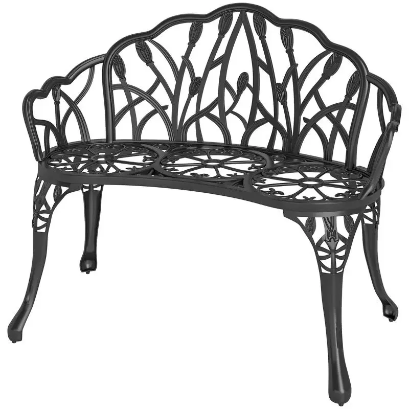 2-Seater Cast Aluminium Garden Bench, 99 cm, Black