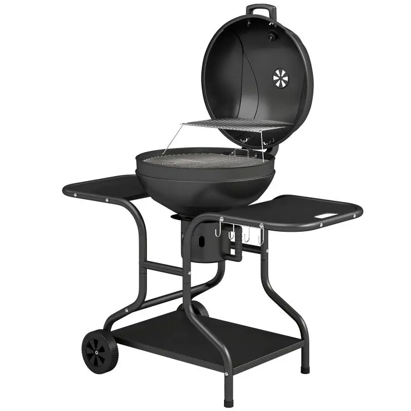 Charcoal BBQ Smoker with Side Tables and Wheels