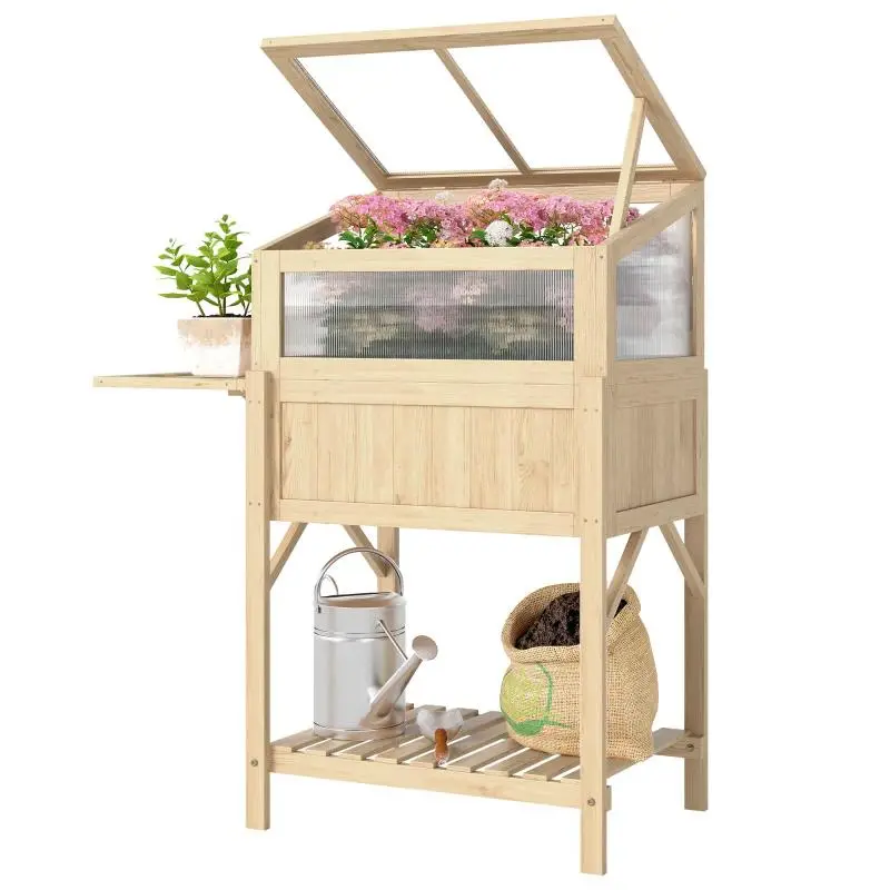 Wooden Raised Garden Bed with Cold Frame Attachment