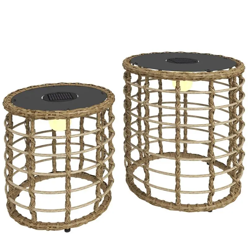 Set of 2 Rattan Solar Floor Lamps