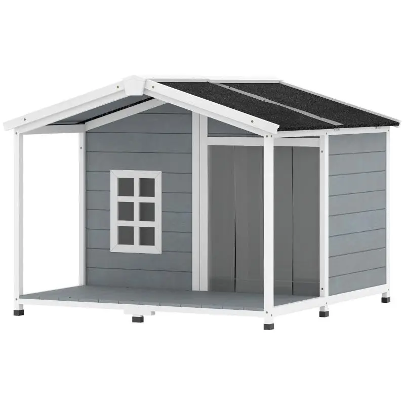 Raised Wooden Dog House with Porch