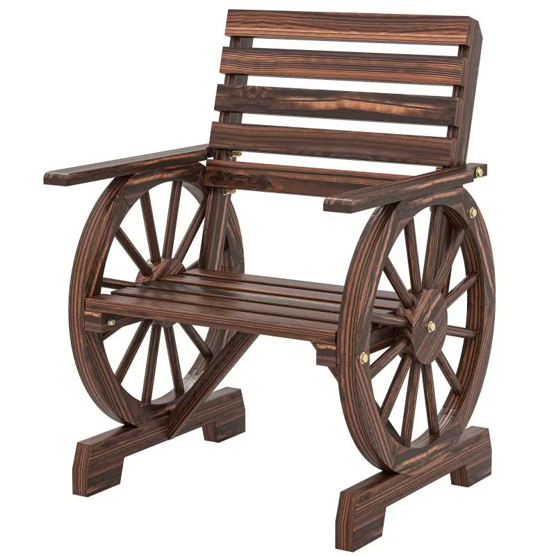 Wooden Garden Chair with Wagon Wheel Design