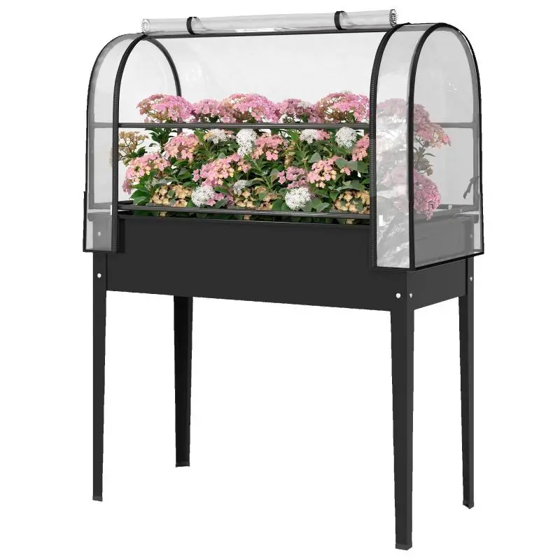 Raised Garden Bed with Greenhouse Attachment, Black