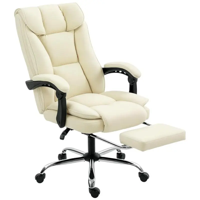 Ergonomic Office Chair with Footrest, Beige and Black