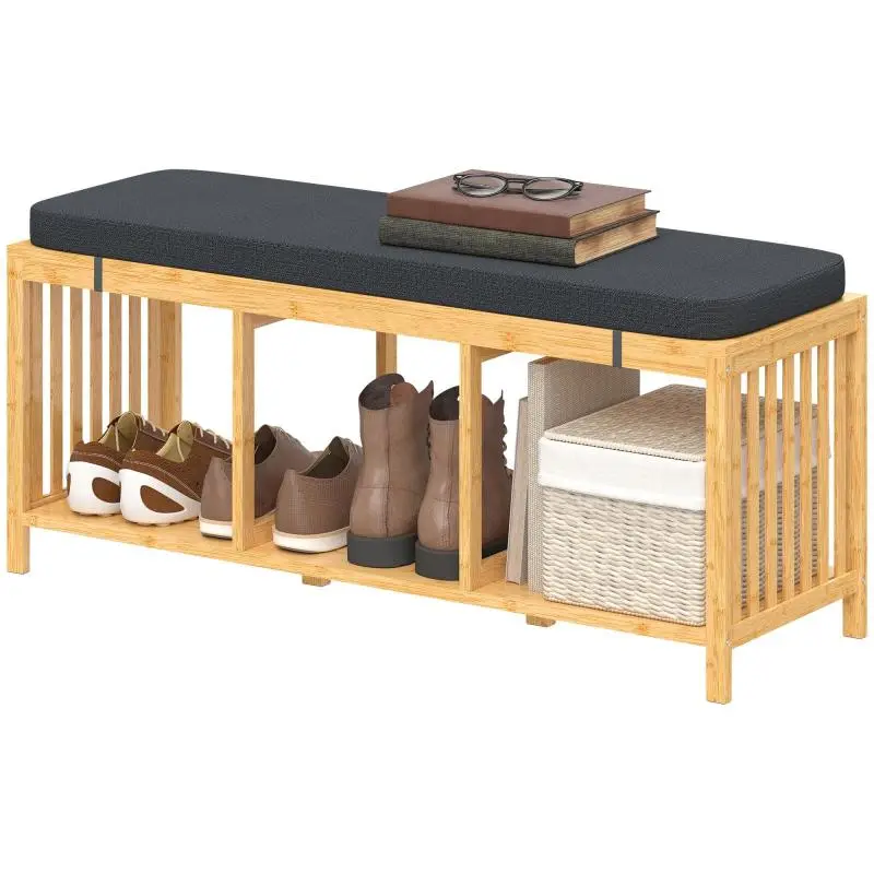 Bamboo Shoe Bench with Cushion, 102 cm