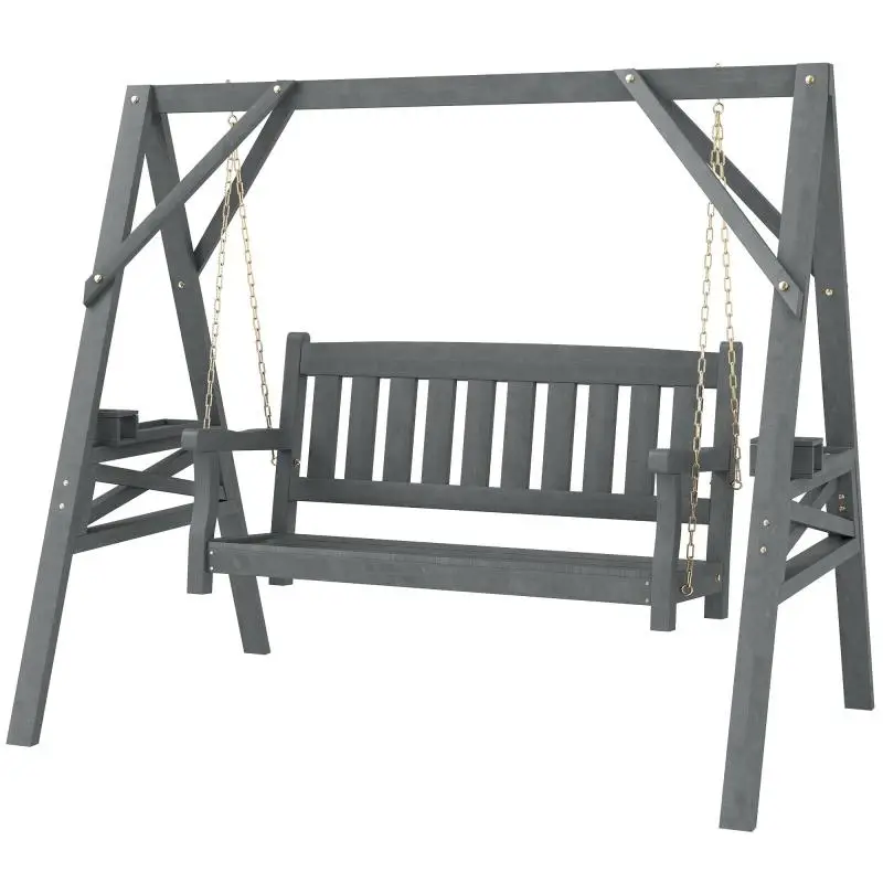2-Seater Outdoor Swing Chair with Side Tables, Grey