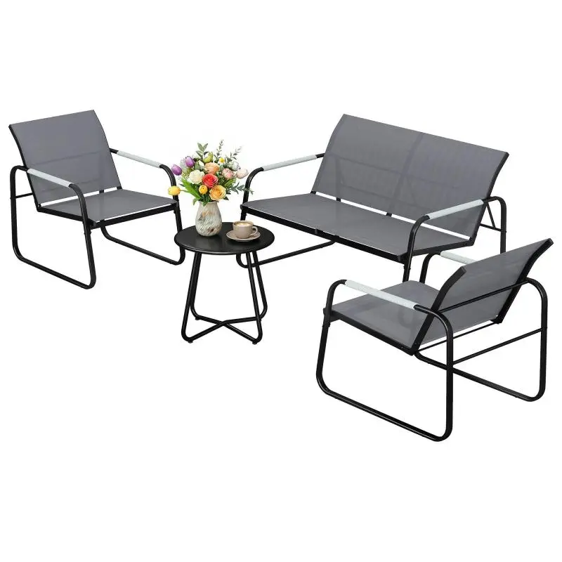 4-Piece Garden Lounge Set with Rope-Woven Table