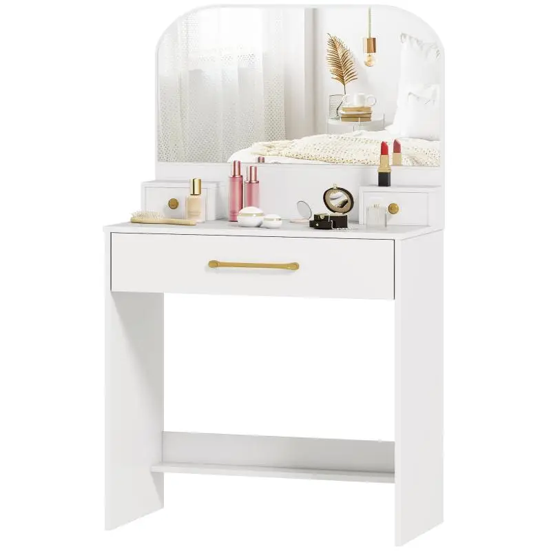 Dressing Table with Mirror and 3 Drawers, White