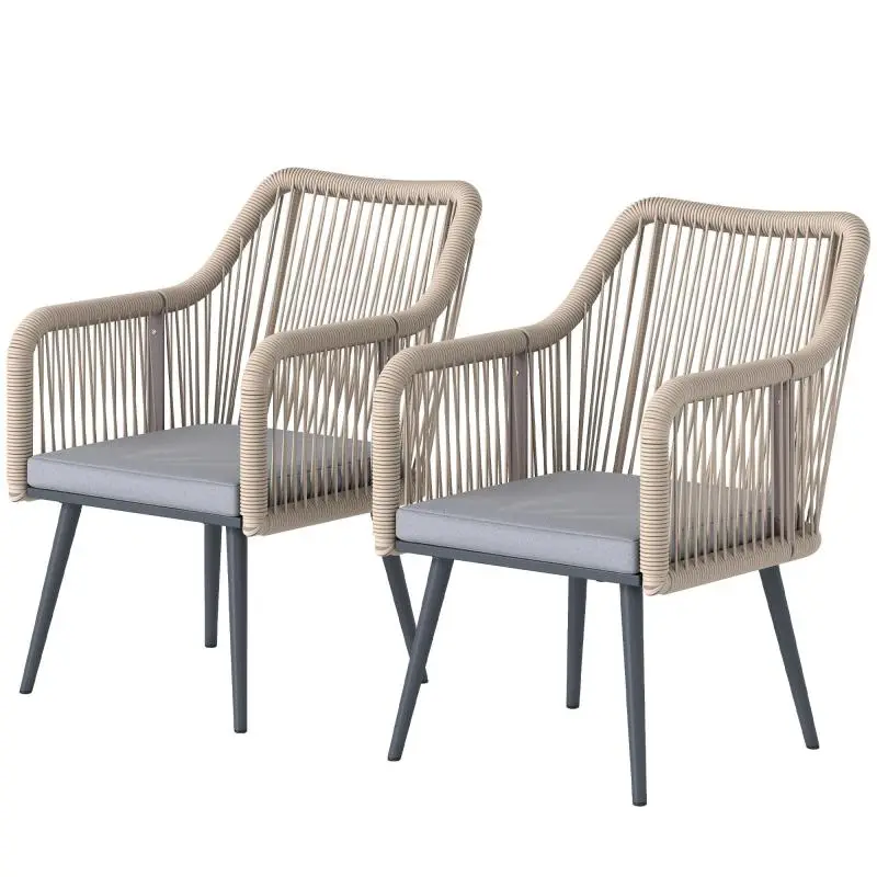Set of 2 Garden Chairs with Cushions, Light Grey