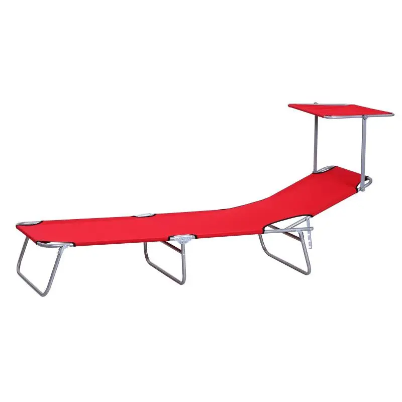 Foldable Garden Sun Lounger with Canopy, Red