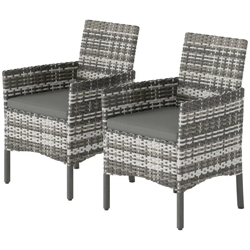 Set of 2 Garden Chairs with Cushions, Grey