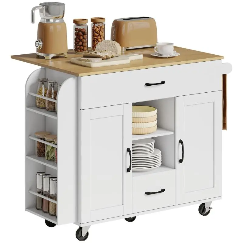 Rolling Kitchen Island with Fold-Out Work Surface