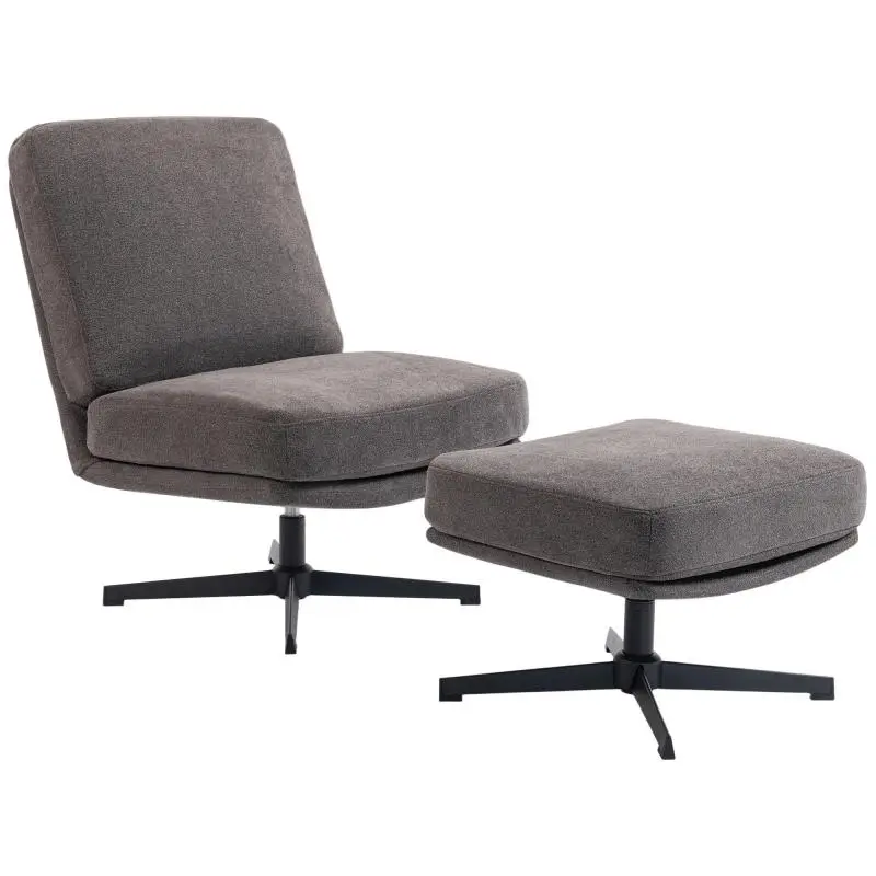 Swivel Lounge Chair with Ottoman, Dark Grey
