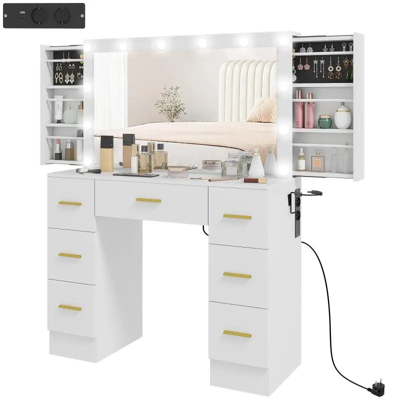 Dressing Table with Mirror, 12 LED Lights