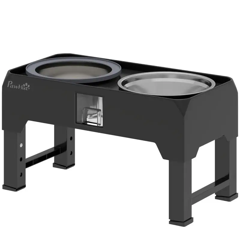 Height-Adjustable Raised Dog Bowl Set, Black