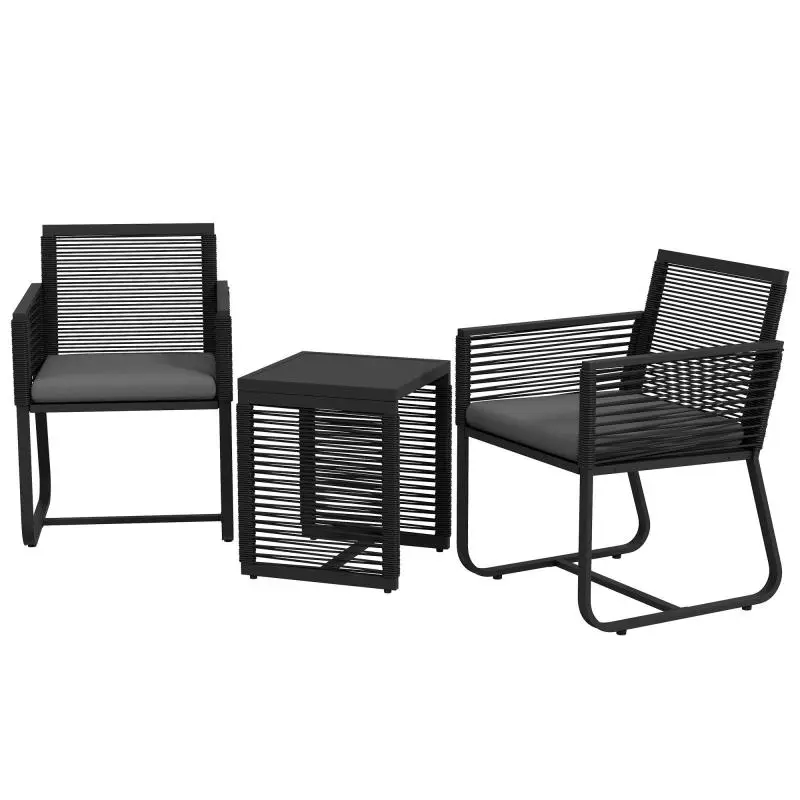 3-Piece Rattan Bistro Set with Cushions
