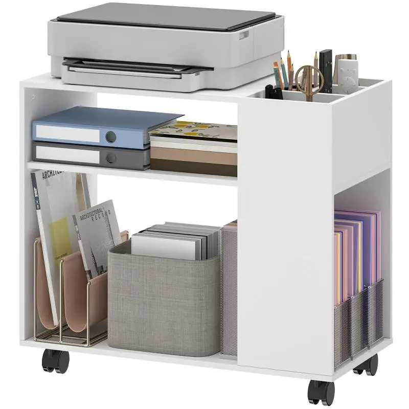 Printer Stand with Shelves, 70 cm, White