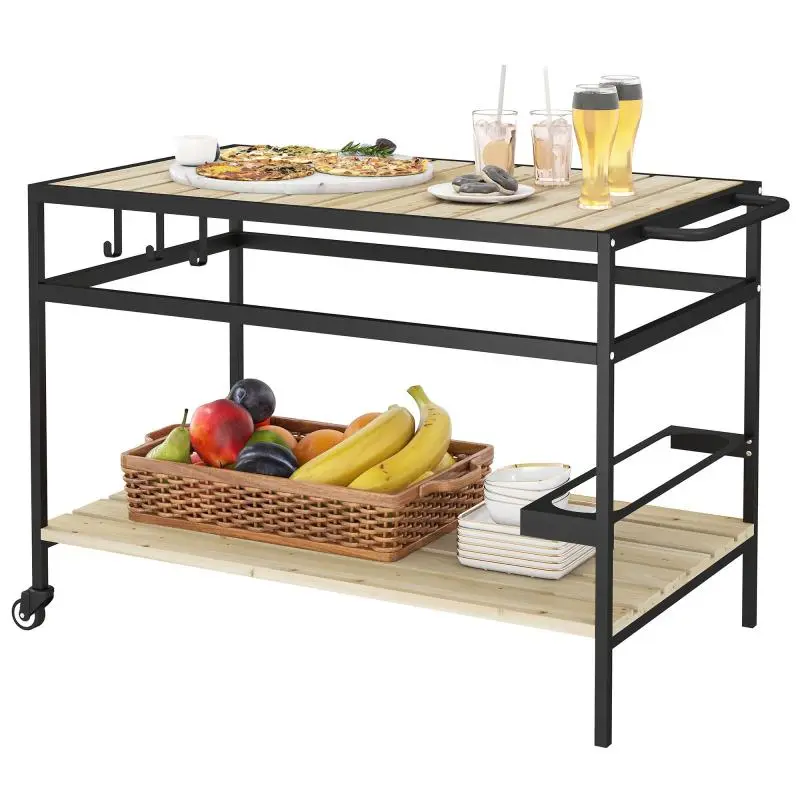 Serving Cart, 107 cm, Black and Natural