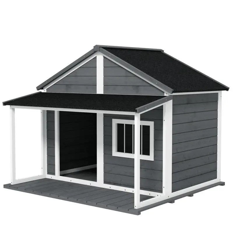 Outdoor Dog Kennel with Porch, Grey and White