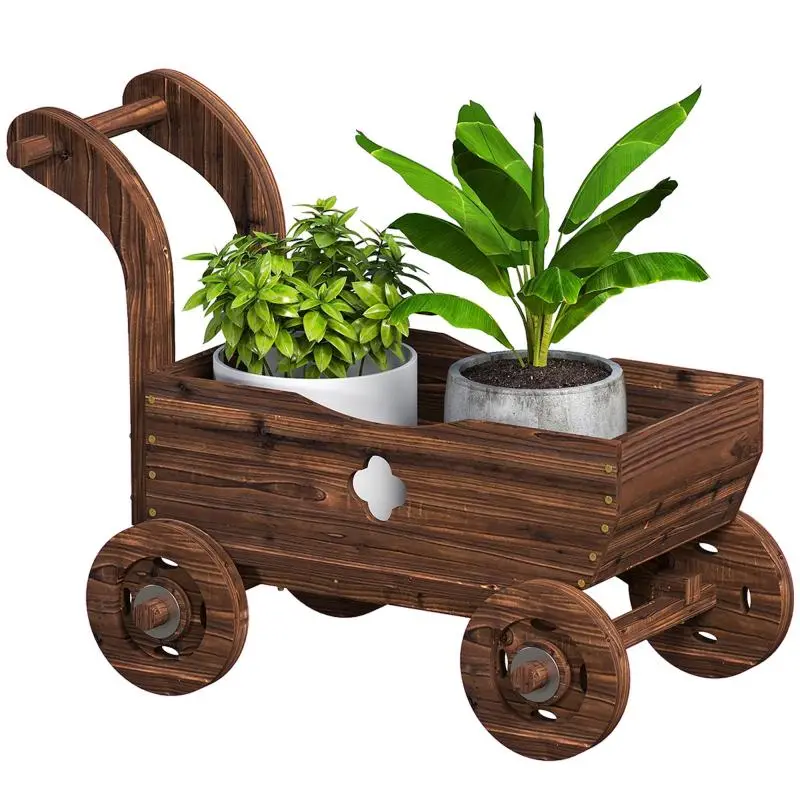 Wooden Raised Garden Bed Wagon Planter, 68 cm
