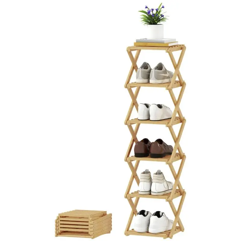 Foldable 6-Tier Bamboo Shoe Rack, 108 cm