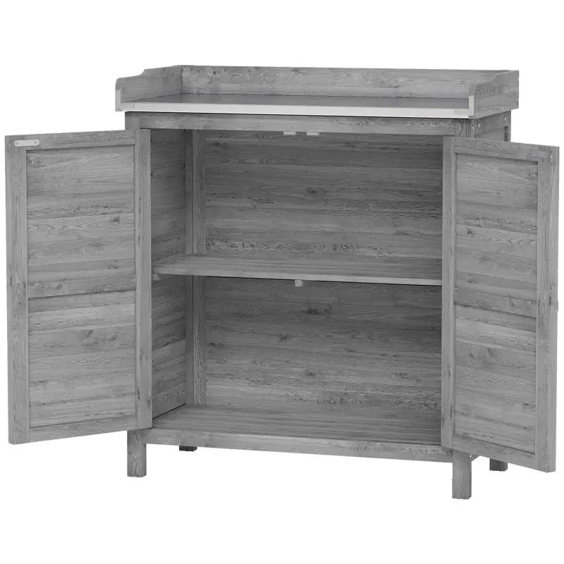 Garden Cabinet with Potting Table and 2 Shelves