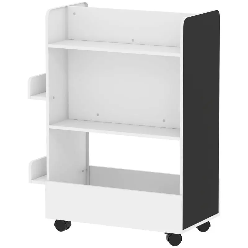 Children's Bookshelf with Chalkboard and Wheels