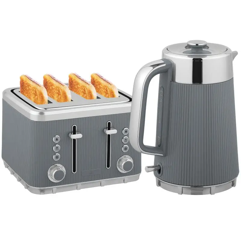 Electric Kettle and 4-Slice Toaster Set, Grey