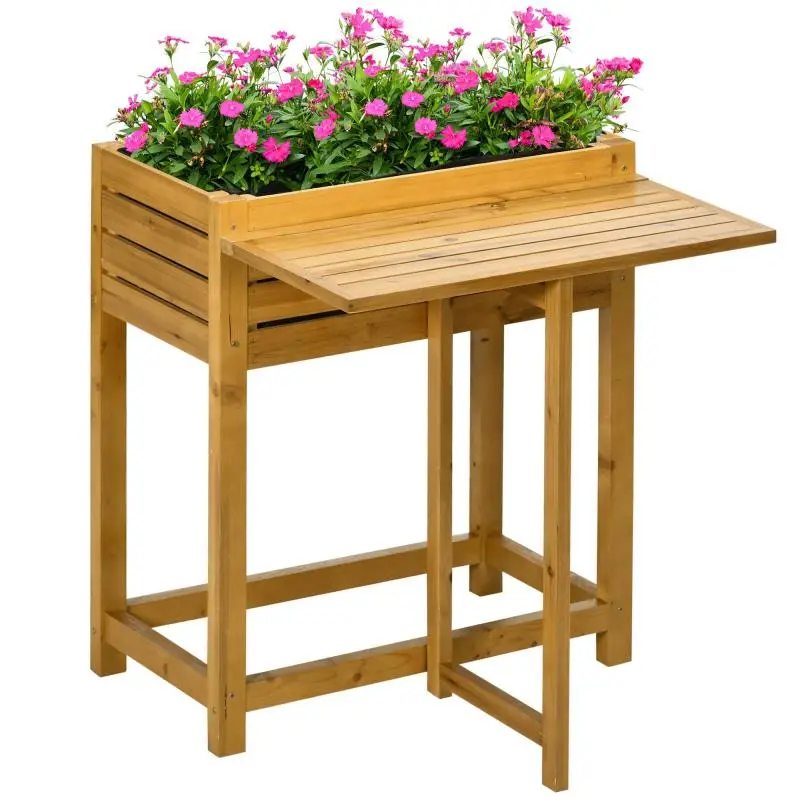 Raised Garden Bed with Fold-Out Work Surface