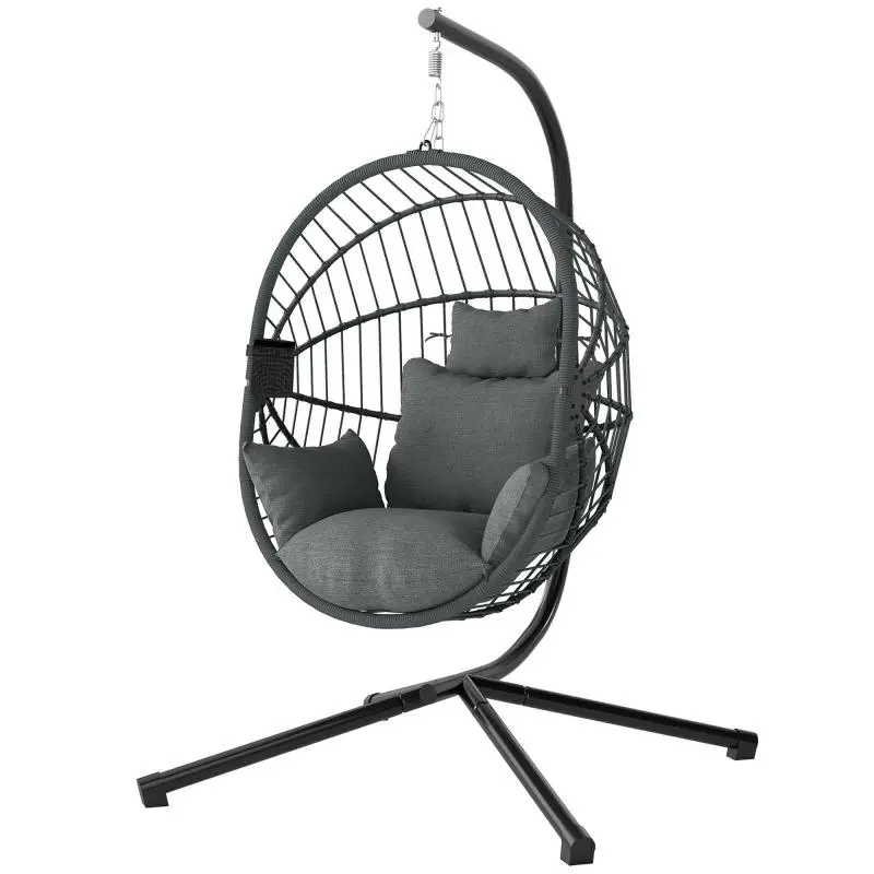 Outdoor hanging chair, including cushion, egg-shaped, 120 cm x 106 cm x 188 cm, grey