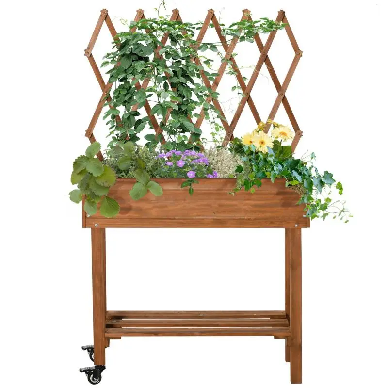 Raised Garden Bed with Trellis and Wheels